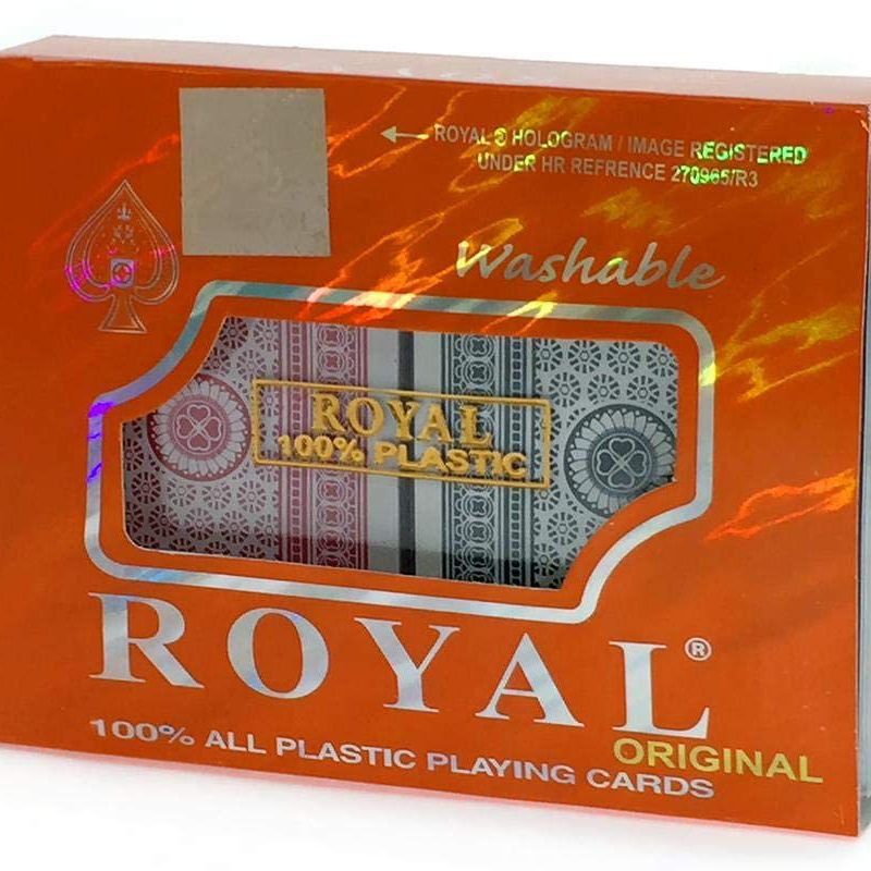 Royal 100% All Plastic Playing Cards - Original Washable Deck in Orange Box - Qatar.

أوراق لعب رويال بلاستيك 100% - بطاقات أصلية قابلة للغسل في علبة برتقالية - قطر