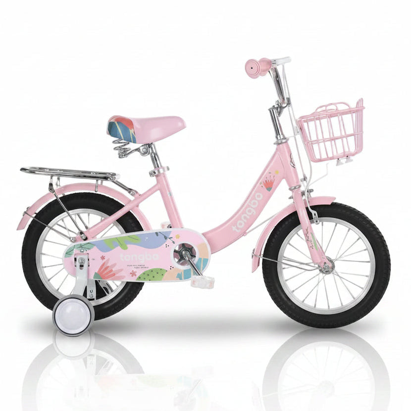 Girls Pink Floral Bicycle with Spring Saddle and Basket by Tongba