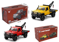 1:12 Scale Toyota Land Cruiser 79 RC Carrier Tow Truck - Yellow and Red variants with crane hook