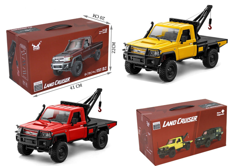 1:12 Scale 2.4GHz R/C Toyota Land Cruiser 79 Series Carrier Tow Truck - 4x4 Off-Road Remote Control Car with Working Crane Hook