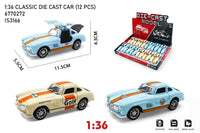 1:36 scale diecast car set with packaging and measurements on a white background QATAR