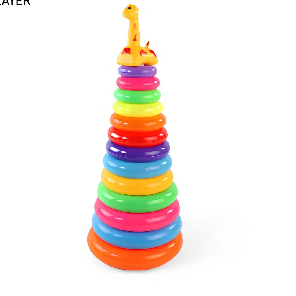 Colorful stacking toy with a dinosaur figure on top against a white background price qatar