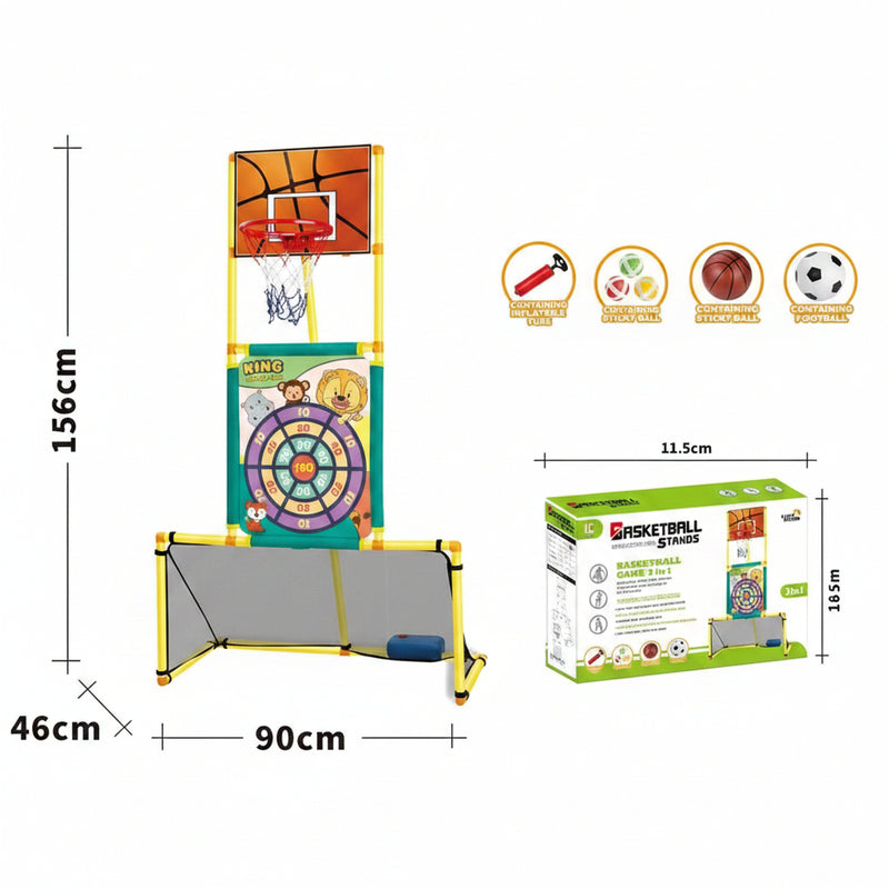 3-in-1 Kids Sports Set - Basketball Hoop, Dart Board and Football Goal
