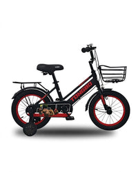 Boys Matte Black 16-Inch Bicycle with Red Rims and Basket