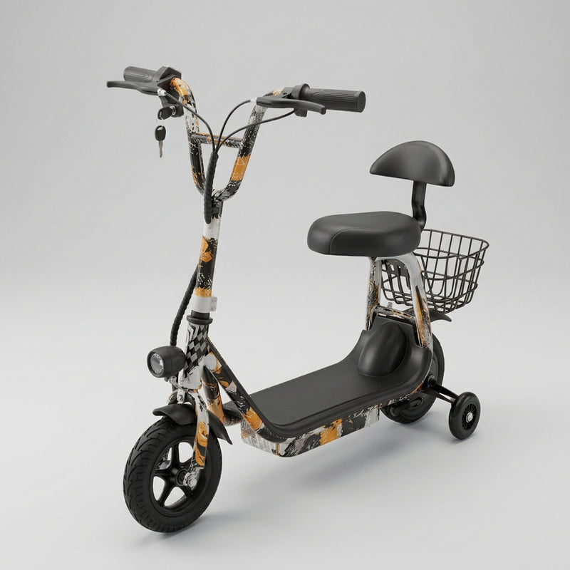 Mini Electric Scooter 36V 300W with Seat, Backrest & Basket