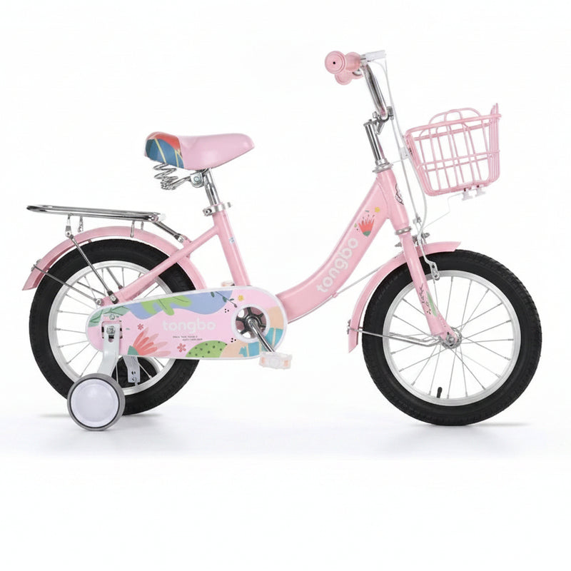 Girls Pink Floral Bicycle with Spring Saddle and Basket