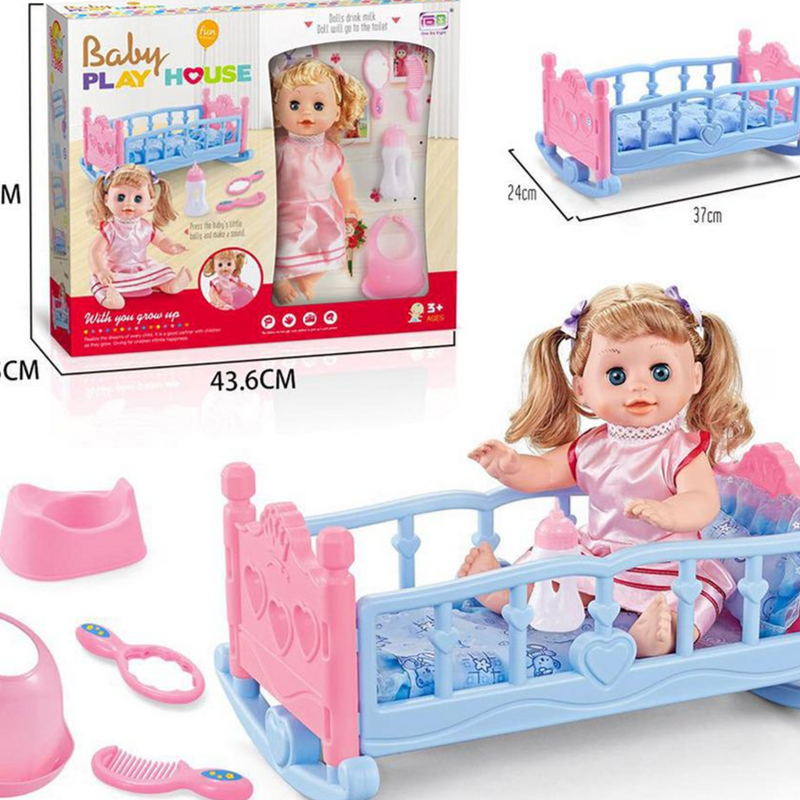 Baby Play House Doll Set: Rocking Bed & Care Accessories for Little Nurturers!