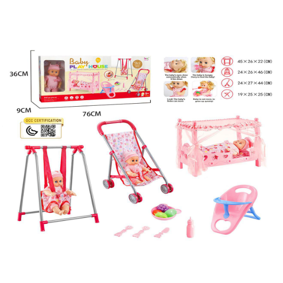 Deluxe Baby Doll Playtime Paradise: Stroller, Swing & Canopy Bed Set!