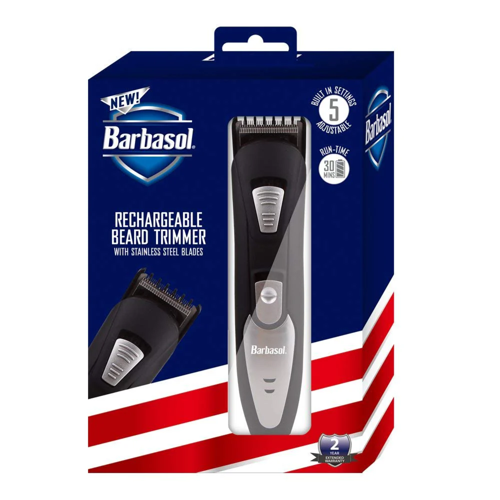 Barbasol rechargeable beard trimmer packaging with American flag design qatar price