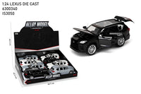 Black Lexus diecast model car with packaging on a white background QATAR