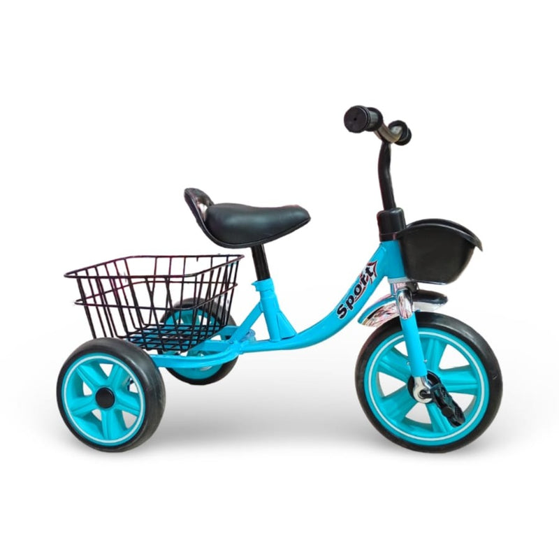 Kids Sport Tricycle – Blue Ride-On Bike with Front & Rear Baskets for Children