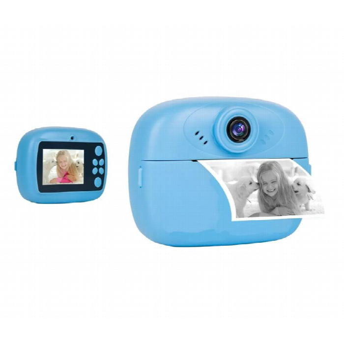 Blue digital camera with screen displaying a child's photo on a white background price qatar