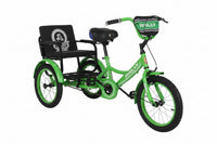 Blue tricycle with black seat on a white background QARAR