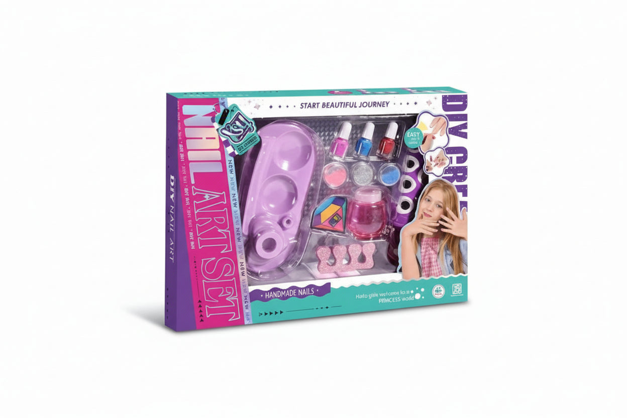 Boxed DIY nail art set with tools and a girl on the packaging QATAR PRICE