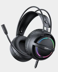 Boxed gaming headphones with RGB lighting on a store shelf