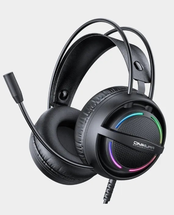 Boxed gaming headphones with RGB lighting on a store shelf
