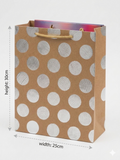 Brown paper bag with white polka dots and measurements on a white background QATAR PRICE