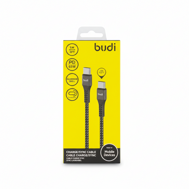 Budi USB Type-C to Type-C Cable 1M - 65W PD Fast Charging