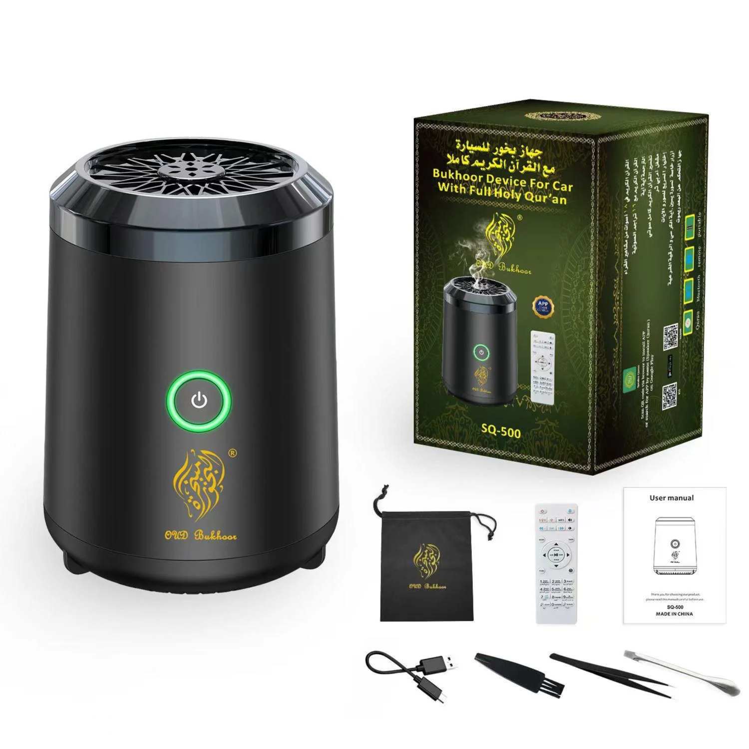 Feature,English Keyword,Arabic Keyword
Model,SQ-500 Smart Burner,جهاز SQ-500 الذكي
Primary Unique Selling Point (USP),Full Holy Qur'an Audio,القرآن الكريم كاملاً
Connectivity,Bluetooth / App Control,بلوتوث / تحكم عبر التطبيق
Included Accessories,"Remote, USB, Tweezers",ريموت، يو إس بي، ملقط
Local Focus,Qatar Ramadan Gift / Doha Delivery,هدايا رمضان قطر / توصيل الدوحة