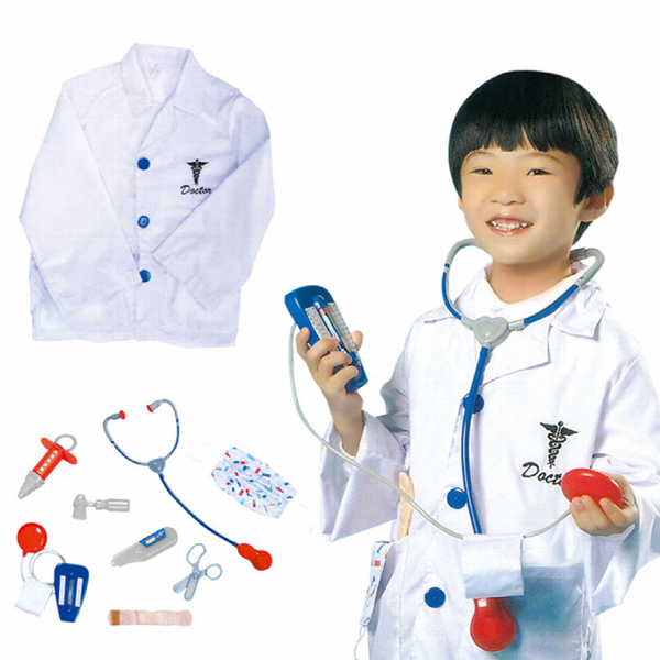 Child in a doctor's outfit with medical tools on a white background Price Qatar