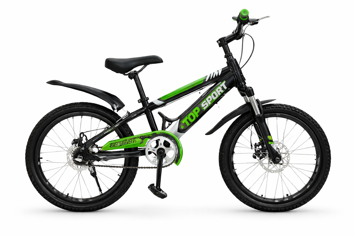Children's bicycle with black frame and green accents on a white background QATAR PRICE