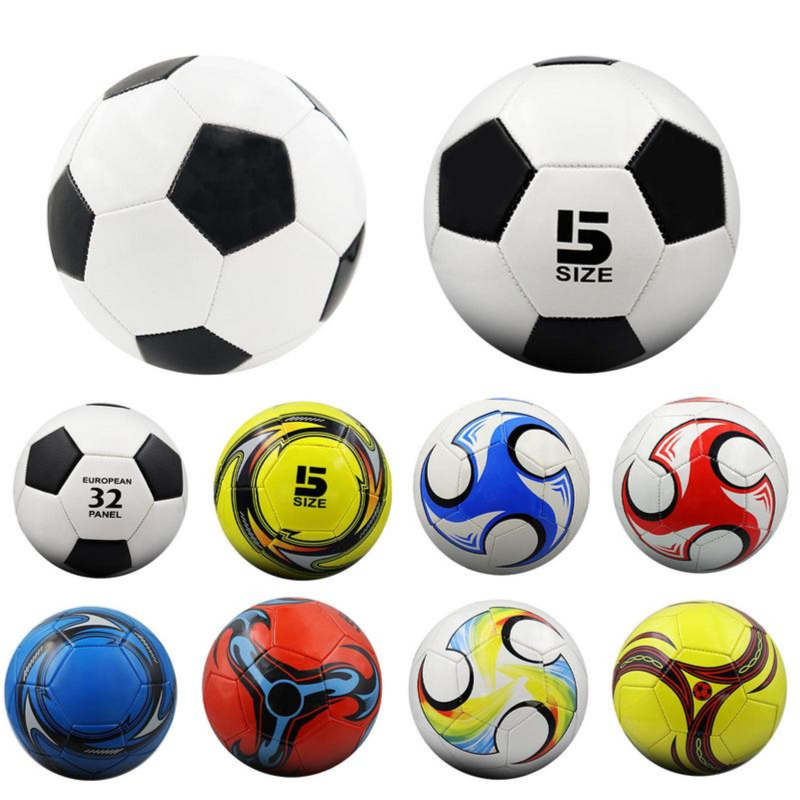 Collection of soccer balls in various designs and sizes on a white background price qatar