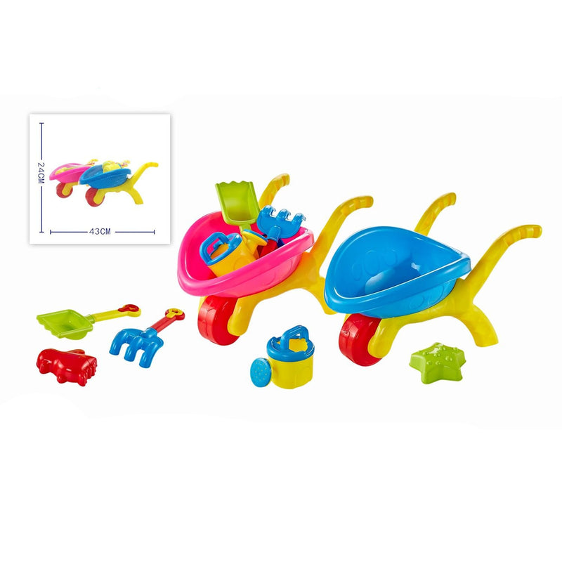 Beach Toys Wheelbarrow Set - 6 Pieces Dinosaur Cart with Sand Tools