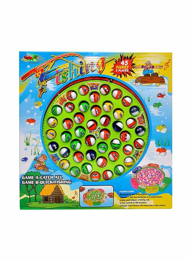 Musical Fishing Game Toy - 45 Fish Rotating Board Game with Music & Lights