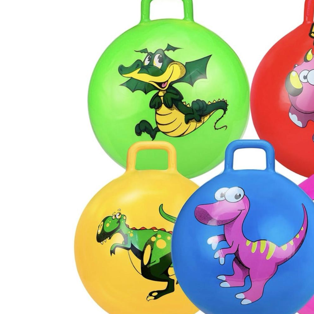 Colorful space hoppers with dinosaur designs on a white background QATAR PRICE