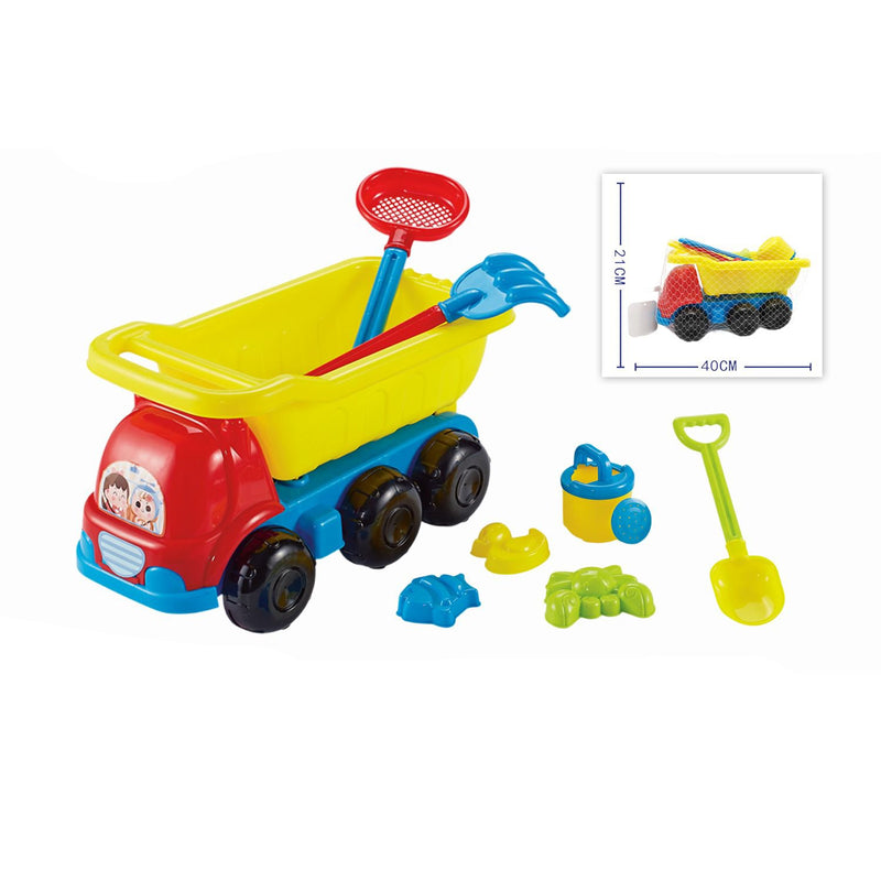 Deluxe Beach Truck Sand Toy Set - Large Dump Truck with 9-Piece Accessory Kit