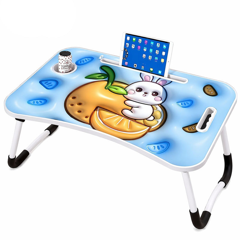 Kids Foldable Laptop Table with Tablet Holder - Bunny & Orange