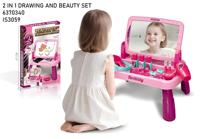 2 in 1 Drawing and Beauty Set for Girls - Double-Sided Activity Table