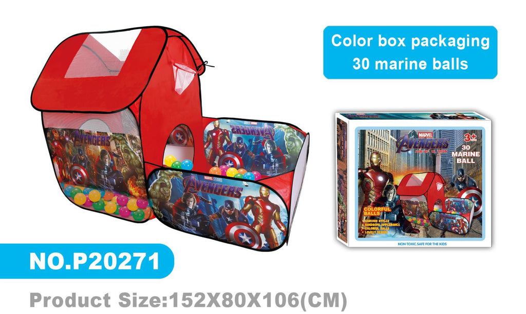 Marvel Avengers Kids Play Tent with Tunnel & 30 Marine Balls - Large 152x80x106cm
