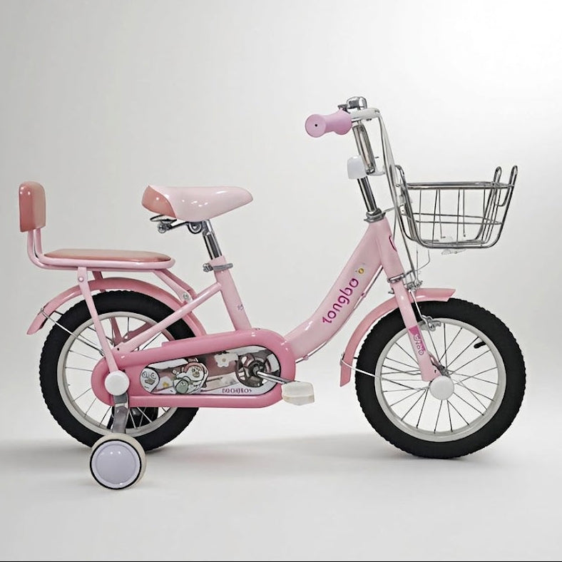 Girls Pink Bicycle with Rear Passenger Seat and Basket