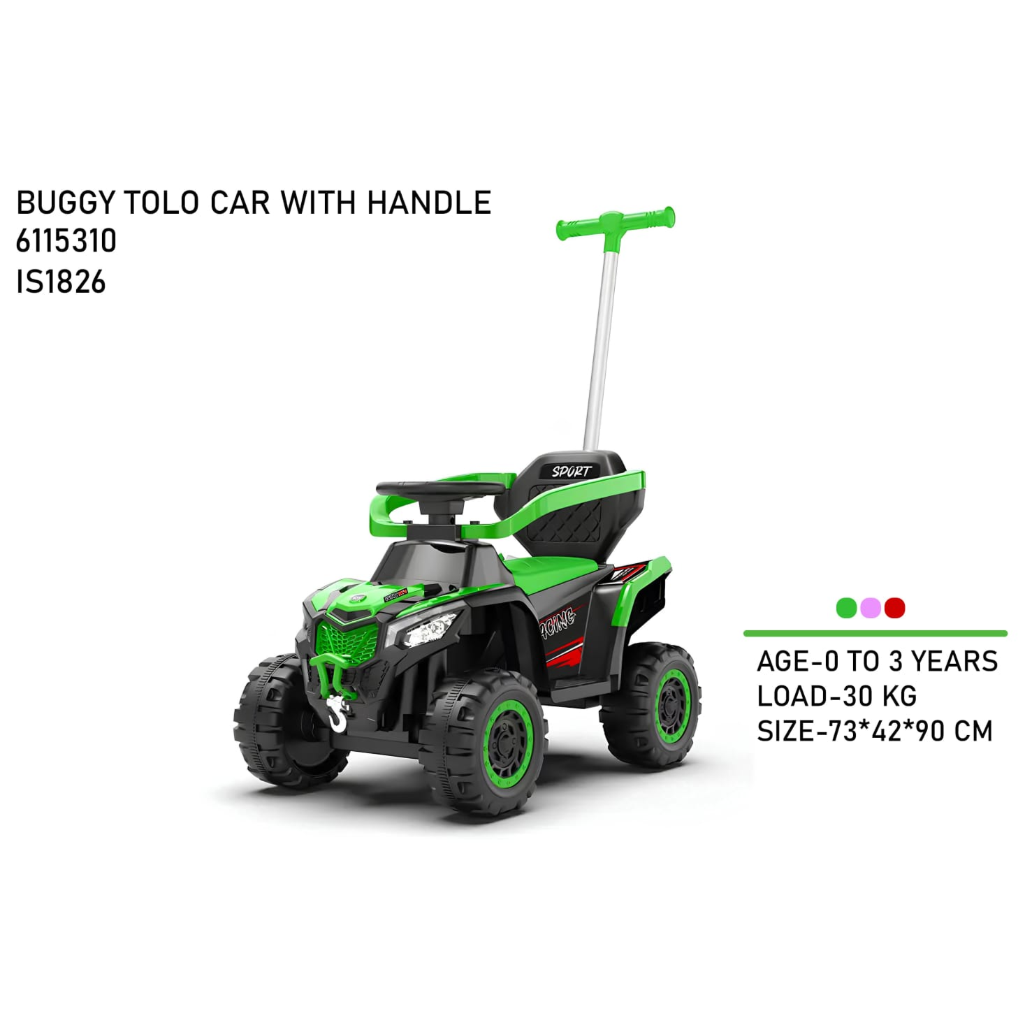 Green toy buggy with handle on a white background price qatar