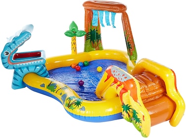Inflatable Dinosaur Water Play Center with Slide and Sprinkler(2.49m x 1.91m x 1.09m)