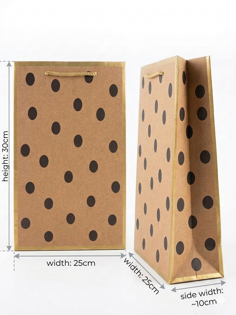Kraft Paper Gift Bag – Black Polka Dot Design (30x25x10cm)