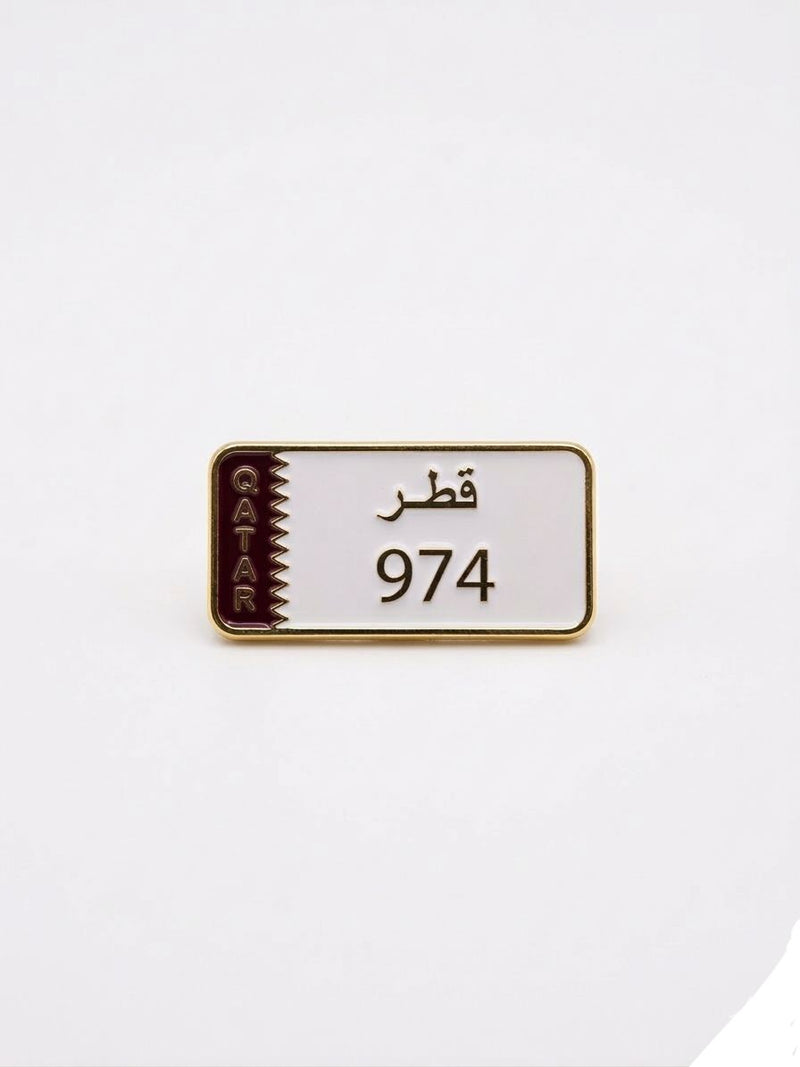 Qatar License Plate Pin Badge - Gold Plated Enamel 974 Collectible