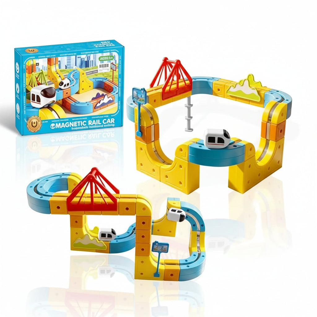 Magnetic Rail Car Building Set - DIY Track Playset for Kids