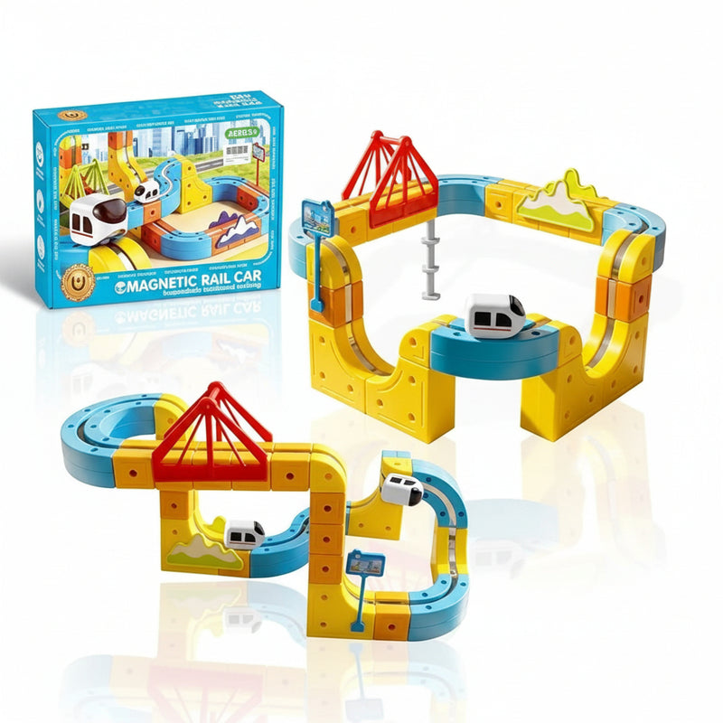 Magnetic Rail Car Building Set - DIY Track Playset for Kids