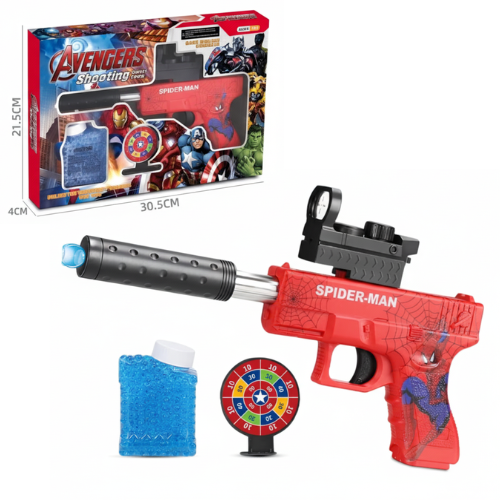 Marvel Avengers Spider-Man Orbieez shooting gun toy red.

Spider-Man gel blaster gun with water-bead bullets and target.

Kids manual Orbieez blaster with silencer and scope attachment.
لعبة مسدس سبايدرمان أوربيز يطلق كرات الجل المائية.

مسدس خرز مائي سبايدرمان مع أهداف وكرات جل زرقاء.

مجموعة ألعاب الرماية من مارفل أفنجرز للأطفال باللون الأحمر.

