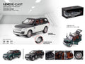 Model car display with Range Rover and detailed specifications on a white background QATAR