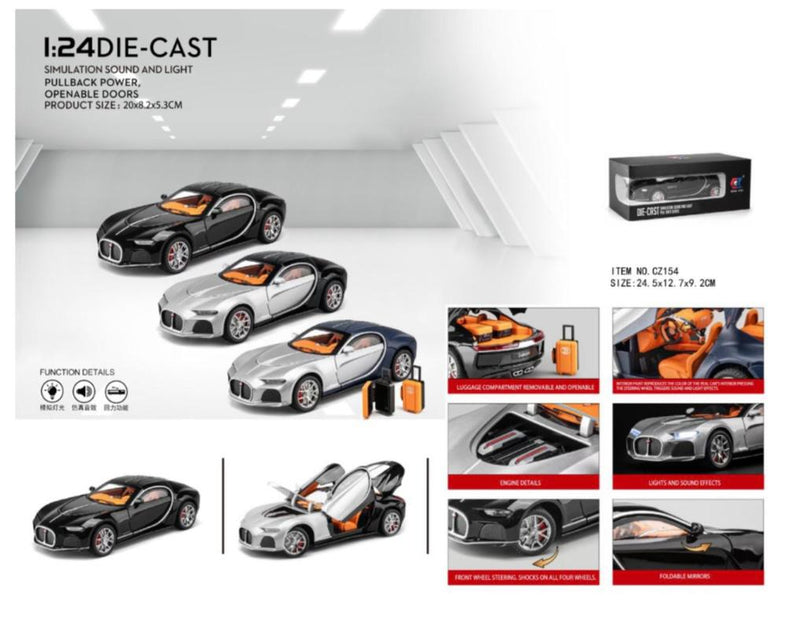 Bugatti Chiron Die-Cast Model 1:24 Scale - Hypercar Edition with Sound & Light