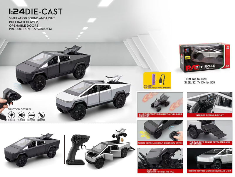 Tesla Cybertruck RC Die-Cast Model 1:24 Scale - Remote Control Off-Road Edition