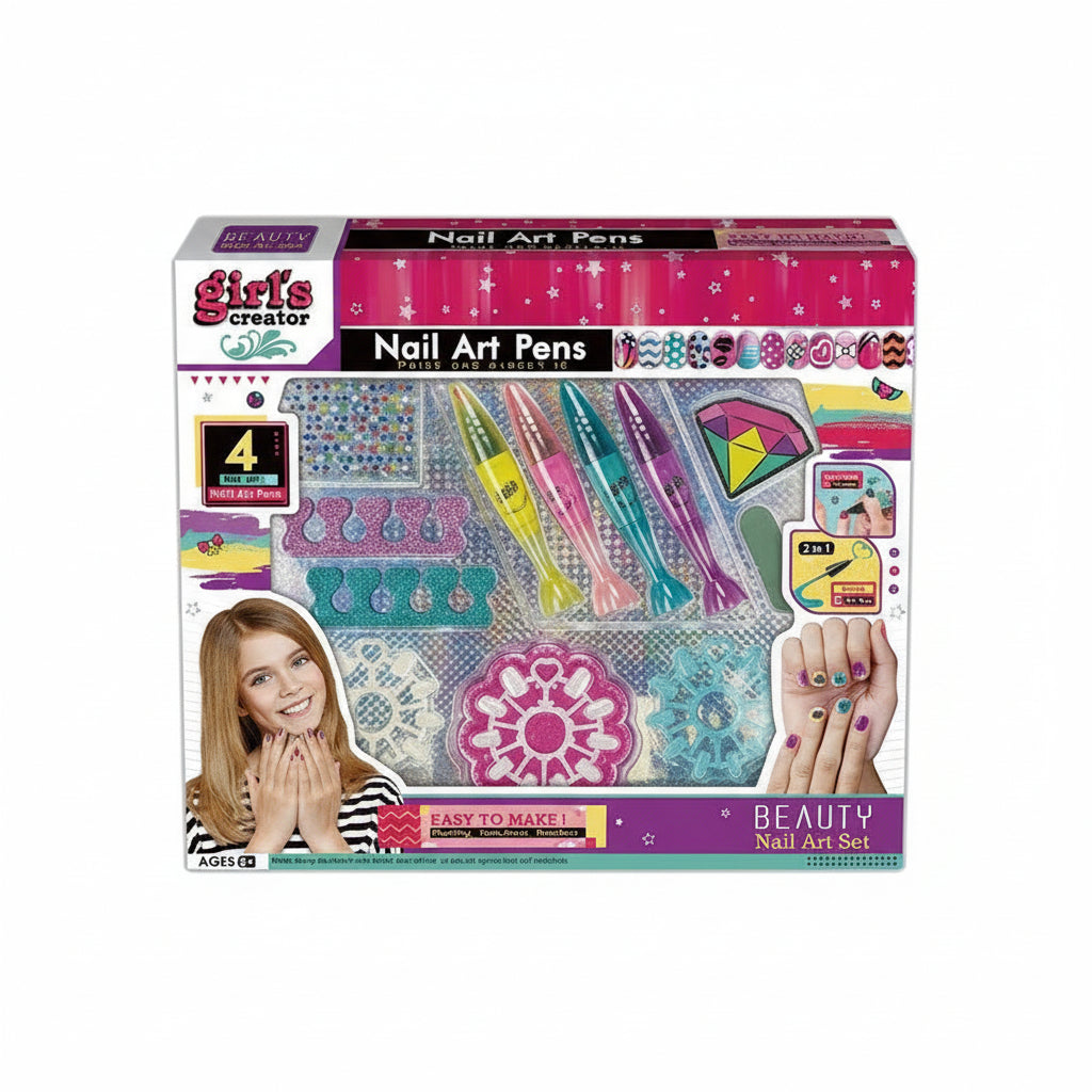 Nail art set packaging with dimensions and product images on a white background QATAR PRICE