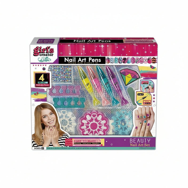 Girls Creator Nail Art Pens Set - Complete Beauty Kit with 4 Pens & Accessories