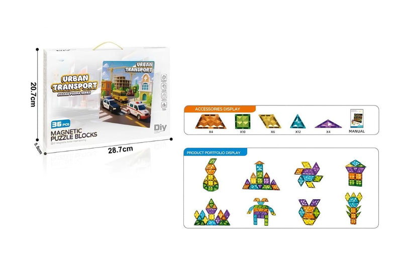 Urban Transport Magnetic Puzzle Blocks 36 Pieces