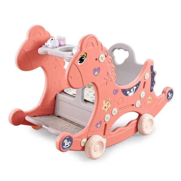 Baby 3-in-1 Rocking Horse with Wheels & Storage – Pink