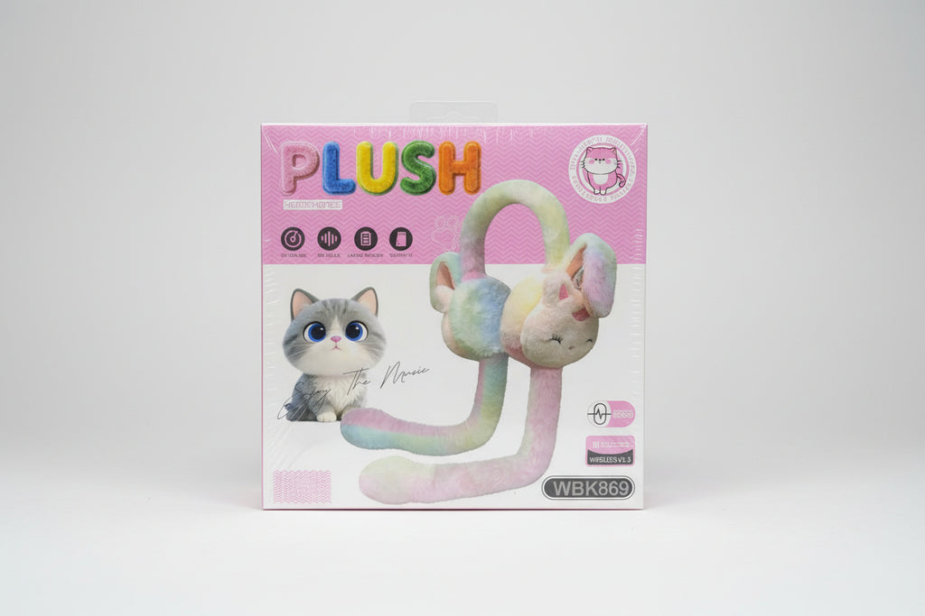 Plush toy packaging with a cat design held by a hand in a store setting QATAR RICE