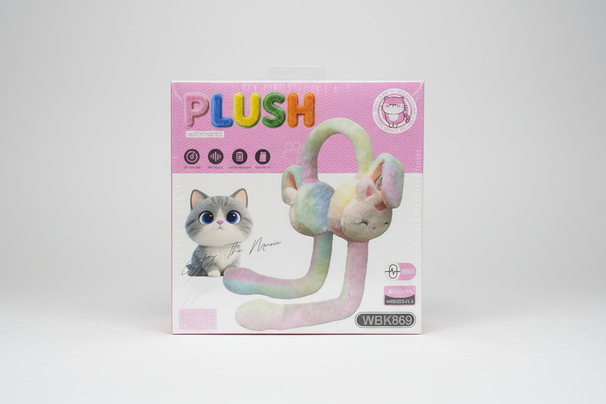 Plush toy packaging with a cat design held by a hand in a store setting QATAR RICE